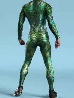 Cyberpunk Patterned Zentai Suits Green Chameleon Camouflage Bodysuit 3D Printed Reptile Skin Texture