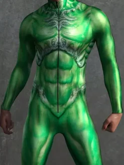 Cyberpunk Patterned Zentai Suits Green Chameleon Camouflage Bodysuit 3D Printed Reptile Skin Texture