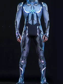 Cyberpunk Patterned Zentai Suits CyberPunk Mens Jumpsuit Mechanical Armor Cosplay Costume Steampunk Elastic Bodysuits Rompers