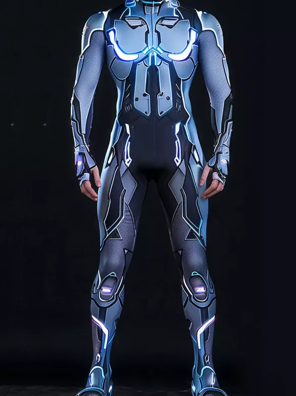 Cyberpunk Patterned Zentai Suits CyberPunk Mens Jumpsuit Mechanical Armor Cosplay Costume Steampunk Elastic Bodysuits Rompers