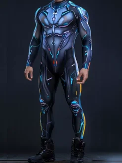 Cyberpunk Patterned Zentai Suits CyberPunk Mens Jumpsuit Mechanical Armor Cosplay Costume Steampunk Elastic Bodysuits Rompers