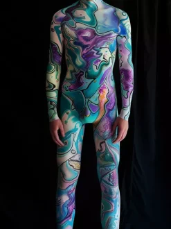 Cyberpunk Patterned Zentai Suits CyberPunk Mens Jumpsuit Mechanical Armor Cosplay Costume Steampunk Elastic Bodysuits Rompers