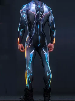 Cyberpunk Patterned Zentai Suits CyberPunk Mens Jumpsuit Mechanical Armor Cosplay Costume Steampunk Elastic Bodysuits Rompers