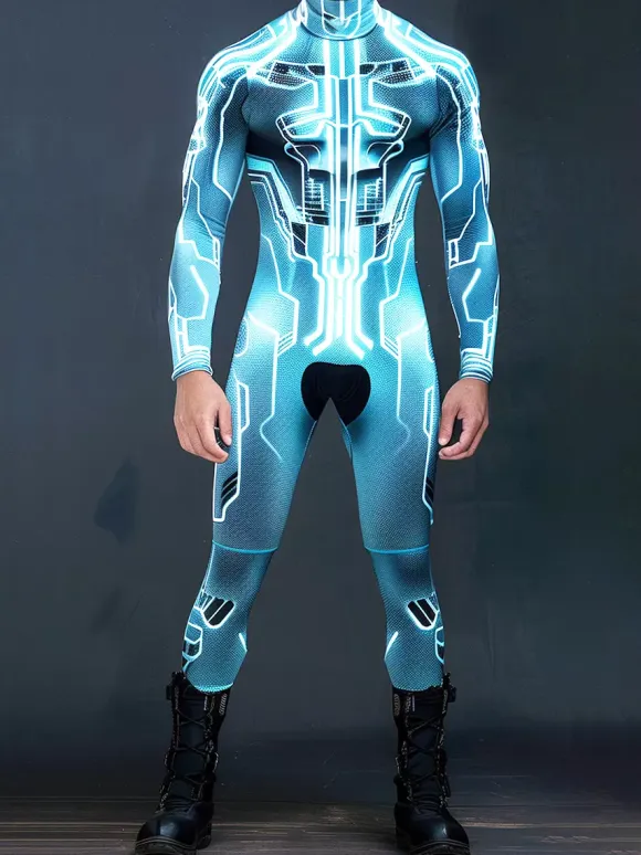 Cyberpunk Patterned Zentai Suits CyberPunk Mens Jumpsuit Mechanical Armor Cosplay Costume Steampunk Elastic Bodysuits Rompers