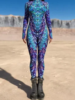 Cyberpunk Patterned Zentai Suits Women Jumpsuit Bodysuit Punk Hyun Color Zentai Catsuits