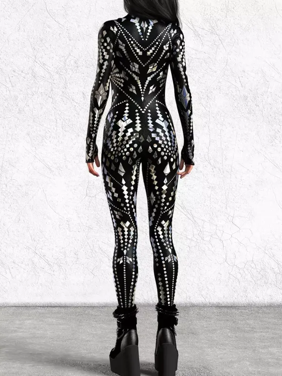 Cyberpunk Patterned Zentai Suits Women Jumpsuit Bodysuit Punk Hyun Color Zentai Catsuits