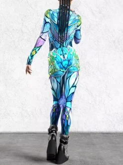 Cyberpunk Patterned Zentai Suits Women Jumpsuit Bodysuit Punk Hyun Color Zentai Catsuits