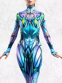 Cyberpunk Patterned Zentai Suits Women Jumpsuit Bodysuit Punk Hyun Color Zentai Catsuits