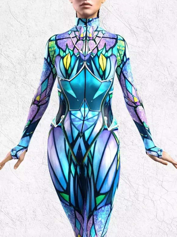 Cyberpunk Patterned Zentai Suits Women Jumpsuit Bodysuit Punk Hyun Color Zentai Catsuits