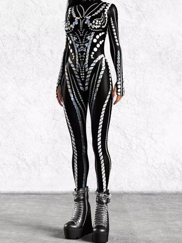 Cyberpunk Patterned Zentai Suits Women Jumpsuit Bodysuit Punk Hyun Color Zentai Catsuits