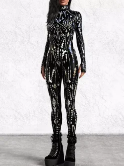Cyberpunk Patterned Zentai Suits Women Jumpsuit Bodysuit Punk Hyun Color Zentai Catsuits