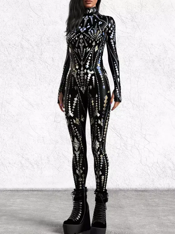 Cyberpunk Patterned Zentai Suits Women Jumpsuit Bodysuit Punk Hyun Color Zentai Catsuits
