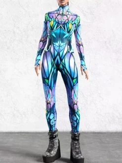Cyberpunk Patterned Zentai Suits Women Jumpsuit Bodysuit Punk Hyun Color Zentai Catsuits