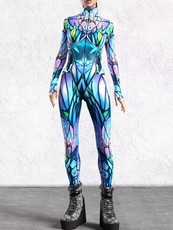 Cyberpunk Patterned Zentai Suits Women Jumpsuit Bodysuit Punk Hyun Color Zentai Catsuits