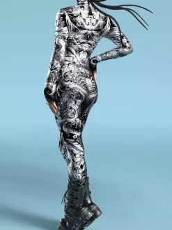 Cyberpunk Patterned Zentai Suits Adult Zentai Suit Fish Scale Print Lycr Spandex Sexy Costumes