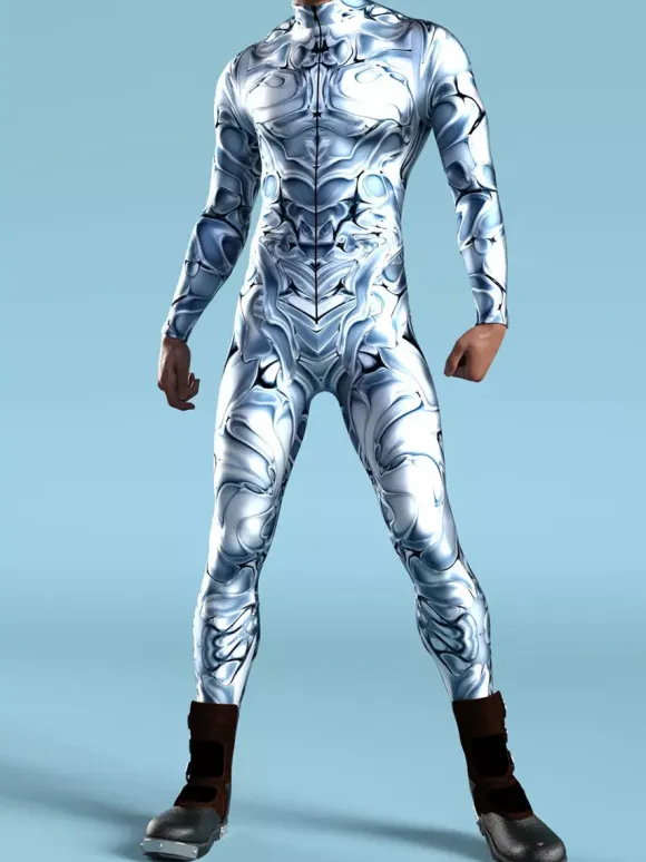 Cyberpunk Patterned Zentai Suits 3D Printing Jumpsuit Robot Bodysuit Cosplay Costume Skeleton Catsuit Men Zentai Party Clothes Elastic Carnival Romper