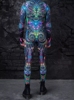 Cyberpunk Patterned Zentai Suits 3D Printing Jumpsuit Robot Bodysuit Cosplay Costume Skeleton Catsuit Men Zentai Party Clothes Elastic Carnival Romper