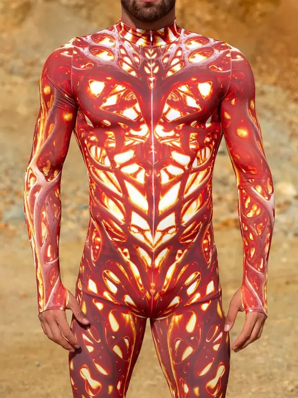 Cyberpunk Patterned Zentai Suits 3D Printing Jumpsuit Robot Bodysuit Cosplay Costume Skeleton Catsuit Men Zentai Party Clothes Elastic Carnival Romper