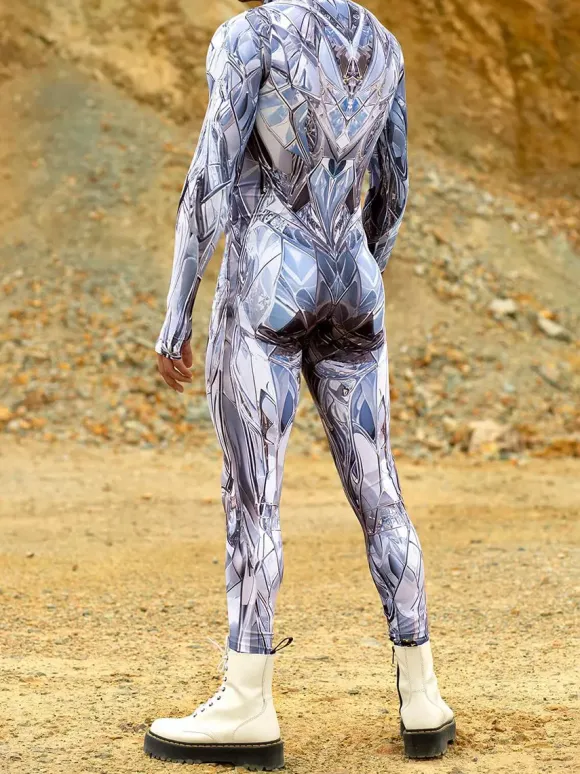 Cyberpunk Patterned Zentai Suits 3D Printing Jumpsuit Robot Bodysuit Cosplay Costume Skeleton Catsuit Men Zentai Party Clothes Elastic Carnival Romper