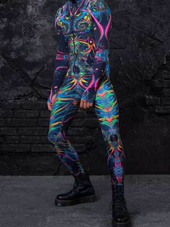 Cyberpunk Patterned Zentai Suits 3D Printing Jumpsuit Robot Bodysuit Cosplay Costume Skeleton Catsuit Men Zentai Party Clothes Elastic Carnival Romper