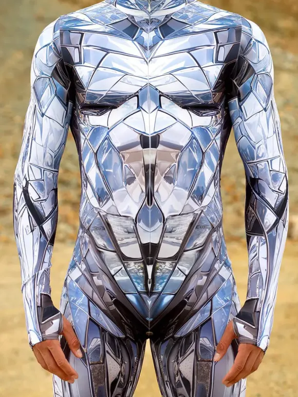 Cyberpunk Patterned Zentai Suits 3D Printing Jumpsuit Robot Bodysuit Cosplay Costume Skeleton Catsuit Men Zentai Party Clothes Elastic Carnival Romper