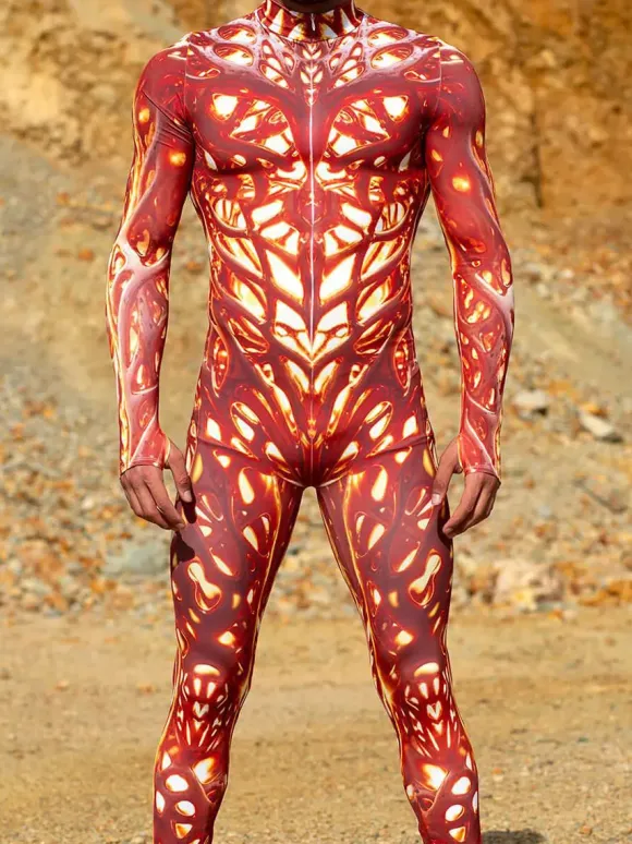 Cyberpunk Patterned Zentai Suits 3D Printing Jumpsuit Robot Bodysuit Cosplay Costume Skeleton Catsuit Men Zentai Party Clothes Elastic Carnival Romper