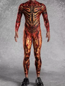 Cyberpunk Patterned Zentai Suits Adult Colorful Sci-fi Jumpsuit Cyberpunk Bodysuit Burning Men Zentai Suit Holiday Party Morphsuits Couple Rave Outfits