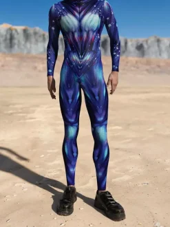 Cyberpunk Patterned Zentai Suits Adult Colorful Sci-fi Jumpsuit Cyberpunk Bodysuit Burning Men Zentai Suit Holiday Party Morphsuits Couple Rave Outfits