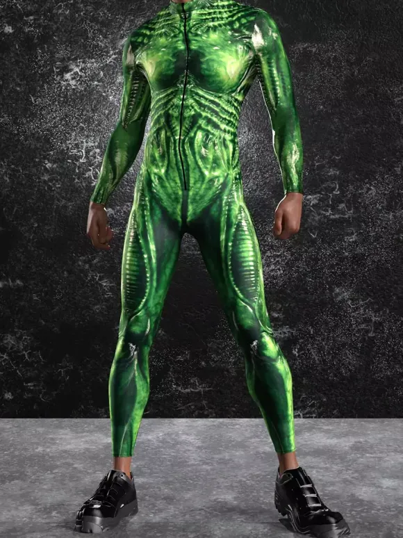 Cyberpunk Patterned Zentai Suits Adult Colorful Sci-fi Jumpsuit Cyberpunk Bodysuit Burning Men Zentai Suit Holiday Party Morphsuits Couple Rave Outfits