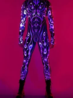 Cyberpunk Patterned Zentai Suits Adult Colorful Sci-fi Jumpsuit Cyberpunk Bodysuit Burning Men Zentai Suit Holiday Party Morphsuits Couple Rave Outfits