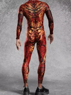 Cyberpunk Patterned Zentai Suits Adult Colorful Sci-fi Jumpsuit Cyberpunk Bodysuit Burning Men Zentai Suit Holiday Party Morphsuits Couple Rave Outfits