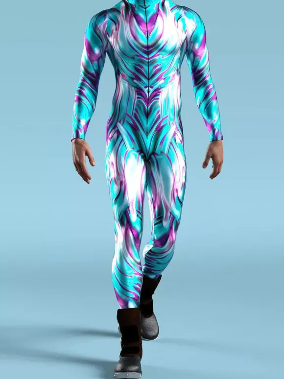 Cyberpunk Patterned Zentai Suits Men Women CyberPunk Muscle Jumpsuit 3D Colored Drawing Cosplay Bodysuit Steampunk Costume Party Shows Zentai Suit