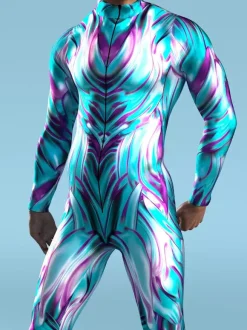 Cyberpunk Patterned Zentai Suits Men Women CyberPunk Muscle Jumpsuit 3D Colored Drawing Cosplay Bodysuit Steampunk Costume Party Shows Zentai Suit