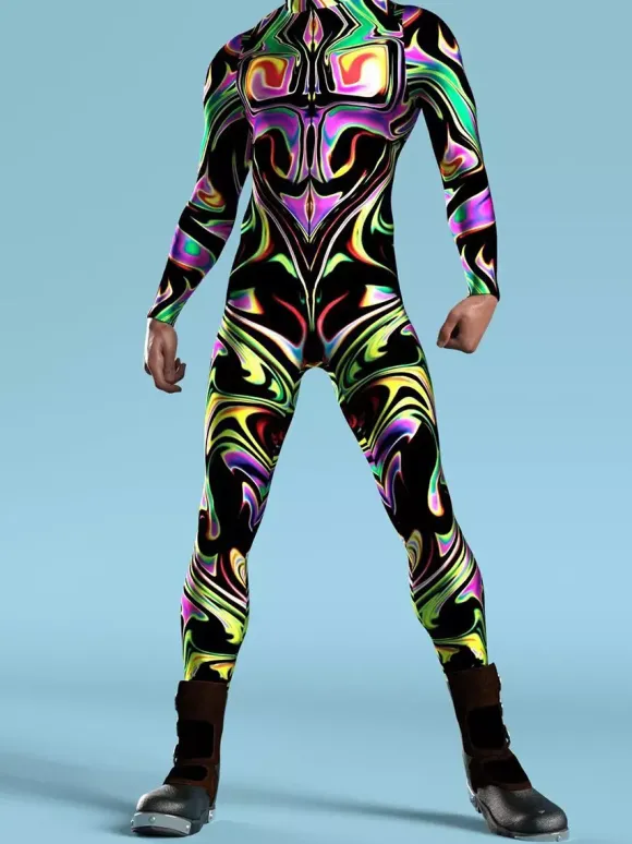 Cyberpunk Patterned Zentai Suits Men Women CyberPunk Muscle Jumpsuit 3D Colored Drawing Cosplay Bodysuit Steampunk Costume Party Shows Zentai Suit