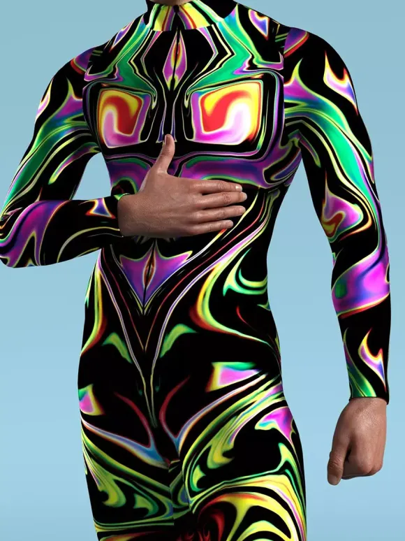 Cyberpunk Patterned Zentai Suits Men Women CyberPunk Muscle Jumpsuit 3D Colored Drawing Cosplay Bodysuit Steampunk Costume Party Shows Zentai Suit
