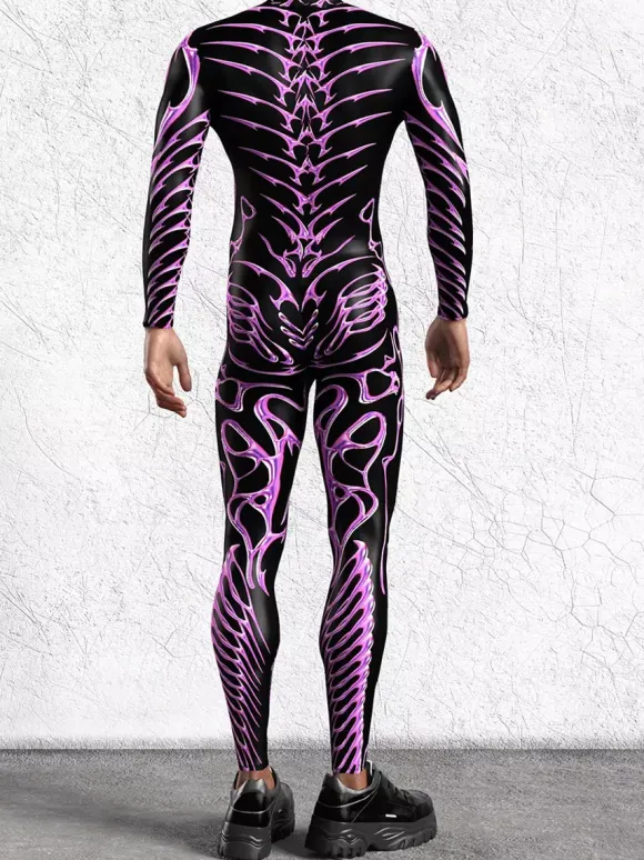 Cyberpunk Patterned Zentai Suits Adult Men Zipper Catsuit Machine 3d Printed Jumpsuit Game Party Zentai Suit Male Cosplay Bodysuit Rave Festival Robot Costumes