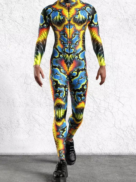 Cyberpunk Patterned Zentai Suits Adult Men Zipper Catsuit Machine 3d Printed Jumpsuit Game Party Zentai Suit Male Cosplay Bodysuit Rave Festival Robot Costumes
