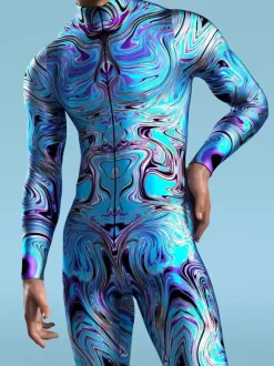 Cyberpunk Patterned Zentai Suits Adult Men Zipper Catsuit Machine 3d Printed Jumpsuit Game Party Zentai Suit Male Cosplay Bodysuit Rave Festival Robot Costumes