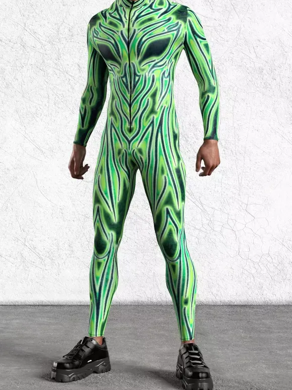 Cyberpunk Patterned Zentai Suits Adult Men Zipper Catsuit Machine 3d Printed Jumpsuit Game Party Zentai Suit Male Cosplay Bodysuit Rave Festival Robot Costumes
