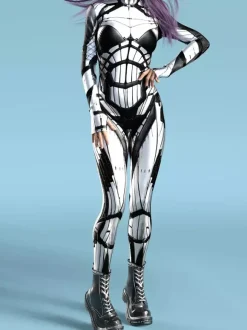 Cyberpunk Women's Zentai Long Sleeves Cybernetic Soldier Metallic Women's Catsuit Zentai