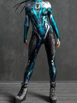 Cyberpunk Women's Zentai Long Sleeves Cybernetic Soldier Metallic Women's Catsuit Zentai