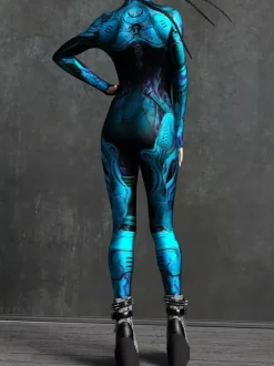 Cyberpunk Women's Zentai Long Sleeves Cybernetic Soldier Metallic Women's Catsuit Zentai
