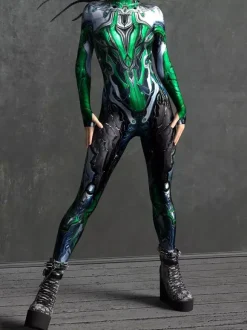 Cyberpunk Women's Zentai Long Sleeves Cybernetic Soldier Metallic Women's Catsuit Zentai