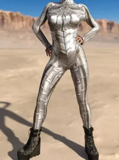 Cyberpunk Zentai Women's Robot 3D Print Metallic Women's Zentai Catsuits