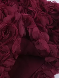 3D Rose Petal Hem Burgundy Women Mini Dress - Romantic Bodycon Dress With Scarf - Coquette Aesthetic Summer Party Outfit 2026