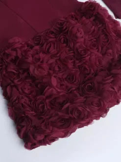 3D Rose Petal Hem Burgundy Women Mini Dress - Romantic Bodycon Dress With Scarf - Coquette Aesthetic Summer Party Outfit 2026