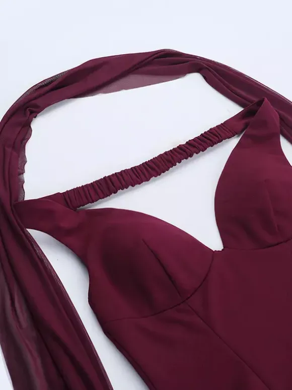 3D Rose Petal Hem Burgundy Women Mini Dress - Romantic Bodycon Dress With Scarf - Coquette Aesthetic Summer Party Outfit 2026