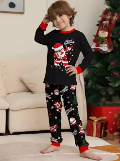 Dabbing Santa Black And Red Matching Family Christmas Pajamas 2026