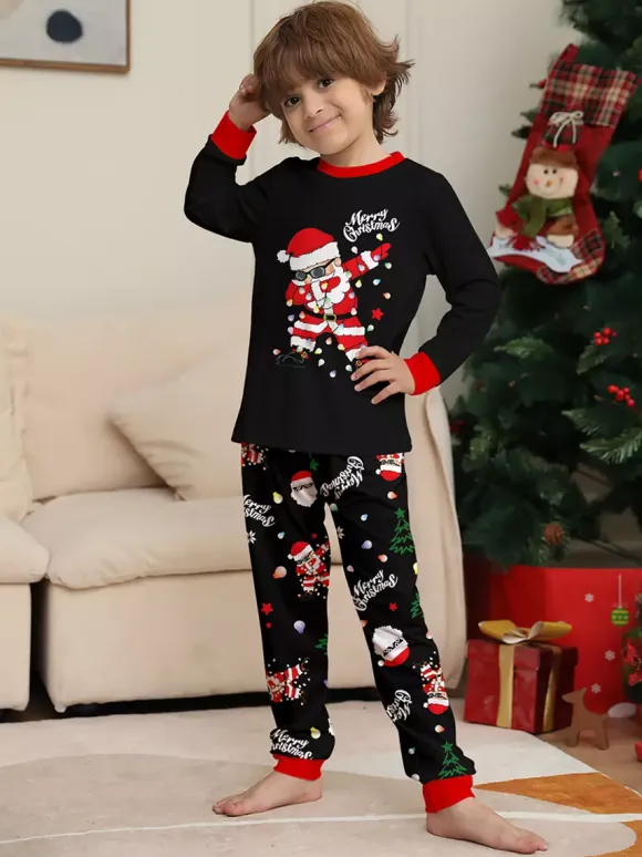 Dabbing Santa Black And Red Matching Family Christmas Pajamas 2026