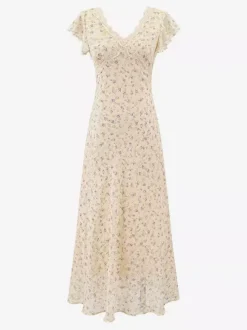 Daily Dresses Black Shaping Lace Short Sleeves High Collar Raised Waist Cap Sleeves Dress